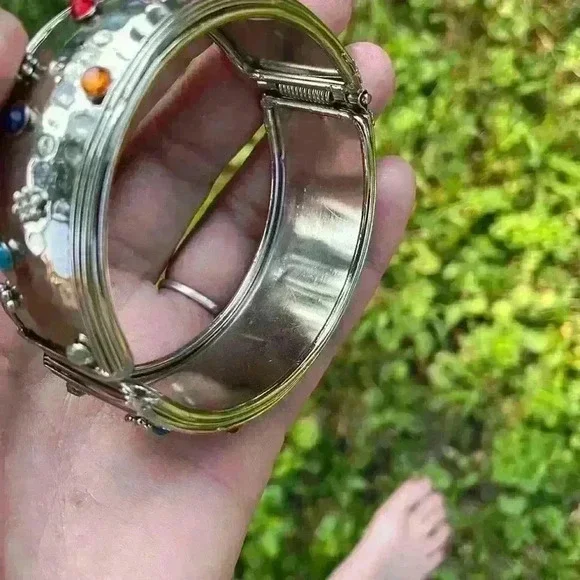 Multicolored Stone & Silver Cuff Bangle - Picture 4 of 5